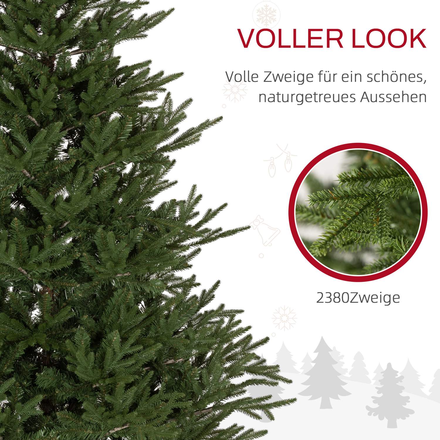 180cm künstlicher Weihnachtsbaum, 2380 Tips, klappbarer Ständer