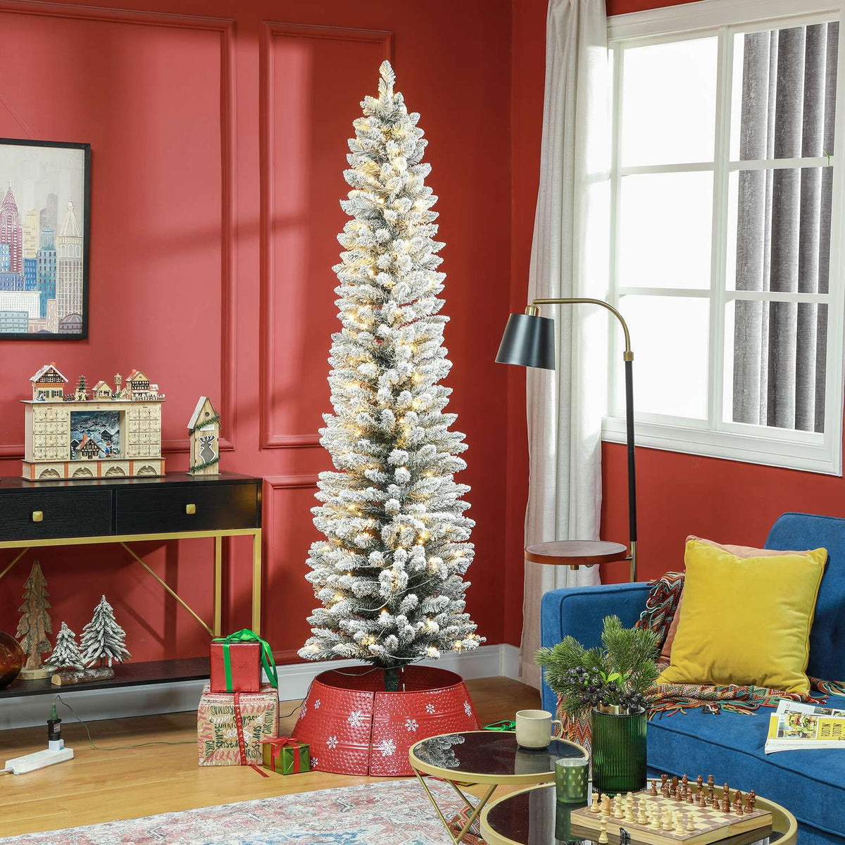 Kunstmatige kerstboom van 210 cm met ledverlichting, groen/wit
