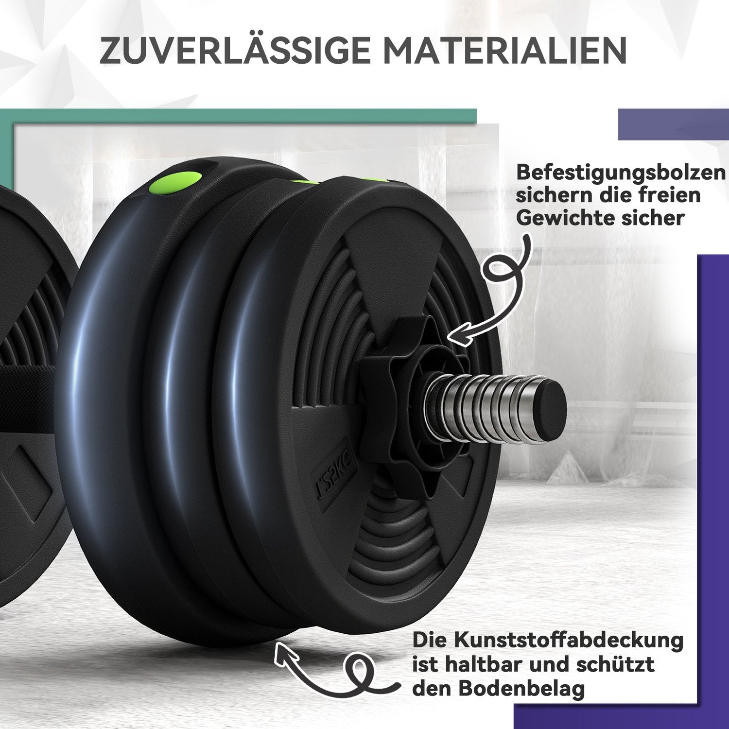 2-i-1 hantelset, skivstång och hantel, 20 kg, halkfri
