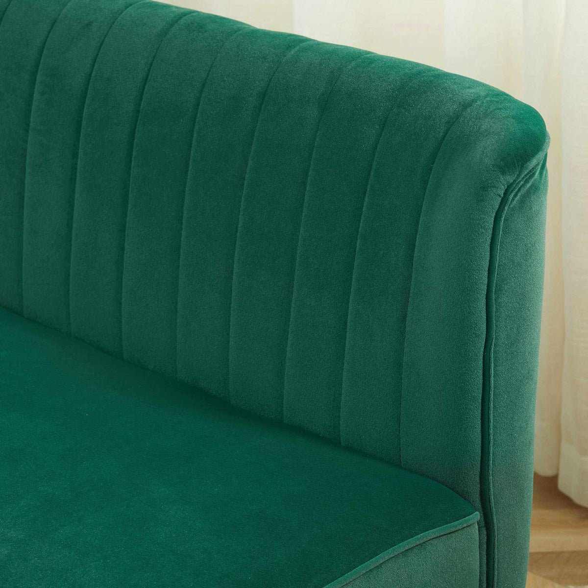 2-zits retrobank, donkergroen, houten poten, 117 cm