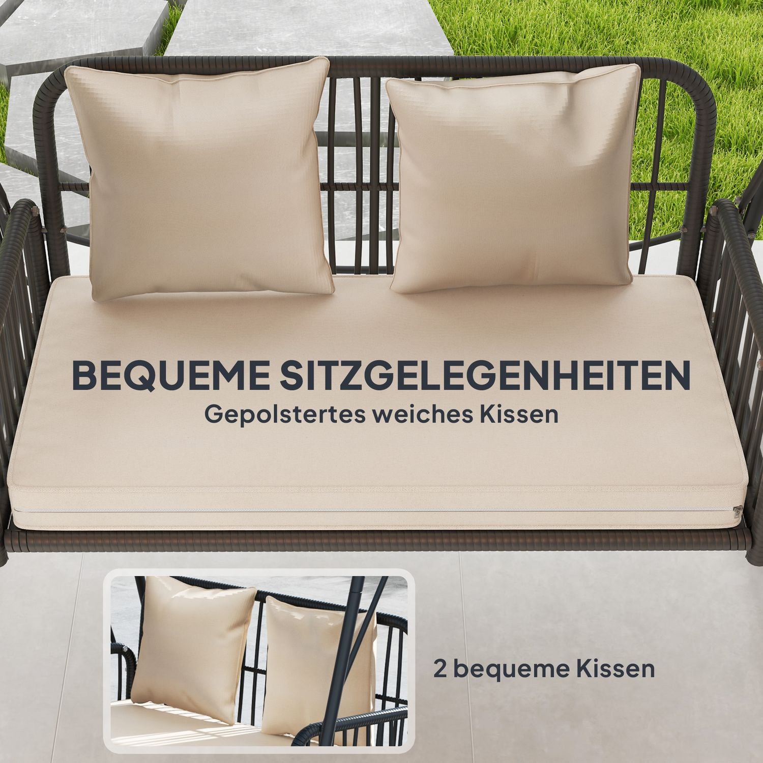 2-persoons rotan tuinschommelbank met overkapping – Khaki