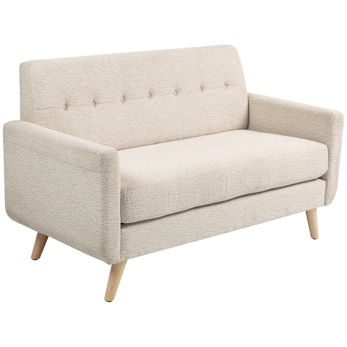 2-zits fluwelen bank, beige – comfortabele kussens en houten poten