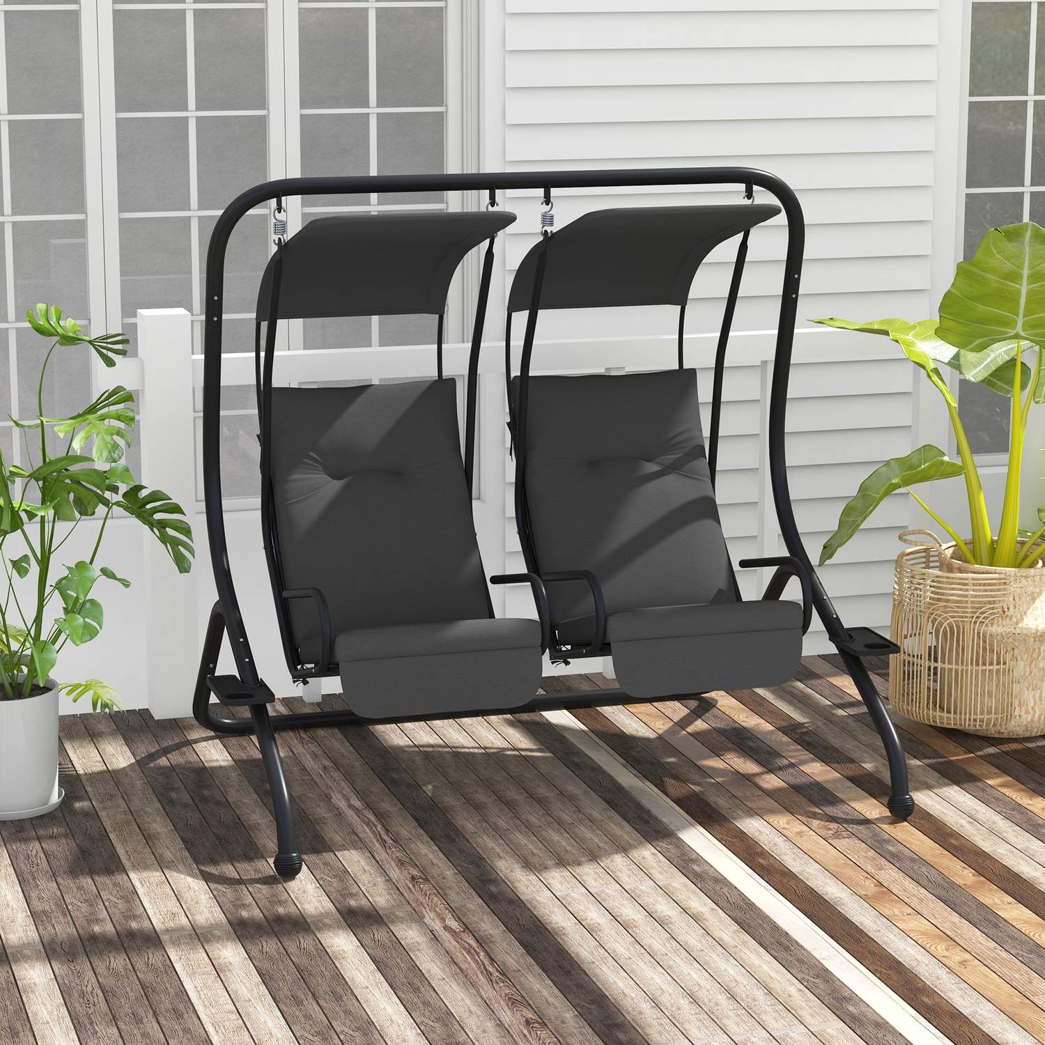 2-zits tuinschommel met zonnescherm - Stalen frame, grijs