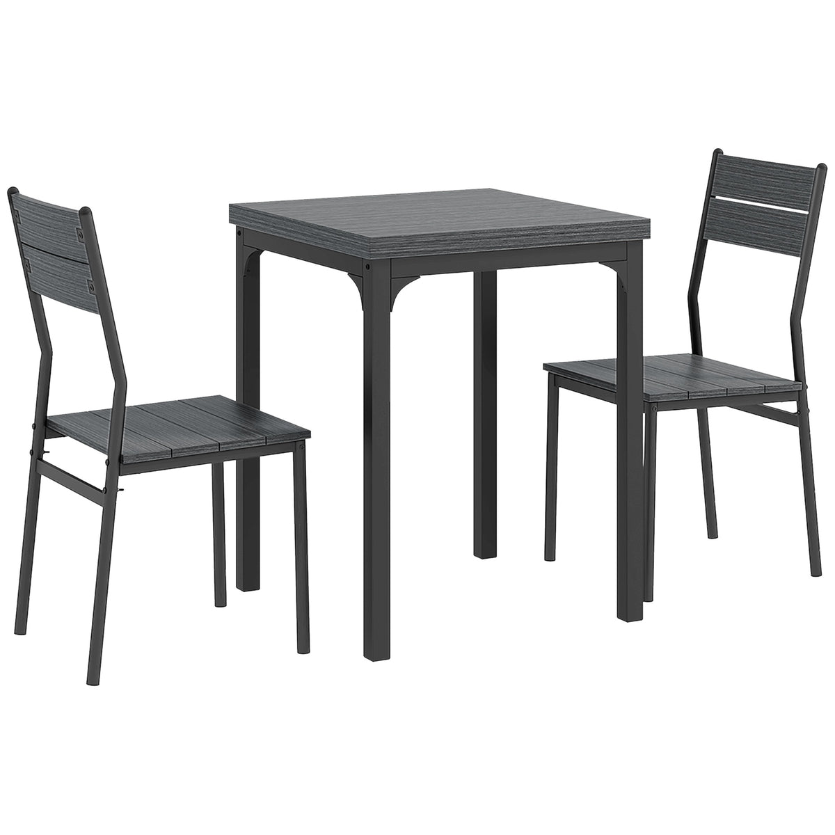 3-delige eethoek, tafel en 2 stoelen, MDF en metaal, grijs