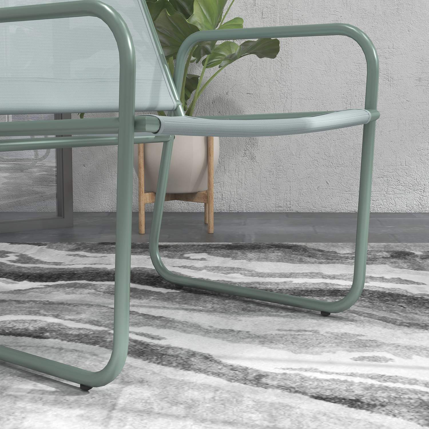 3-delige groene bistroset van gaas met tafel en stoelen