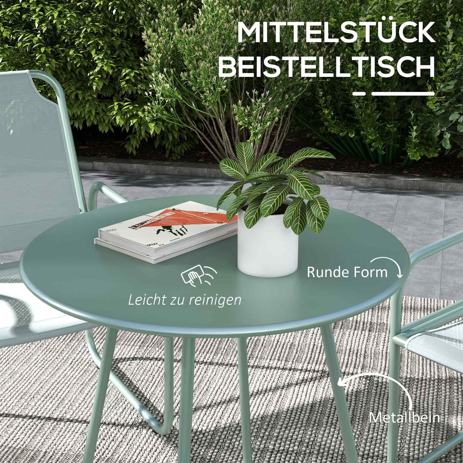 3-delige groene bistroset van gaas met tafel en stoelen