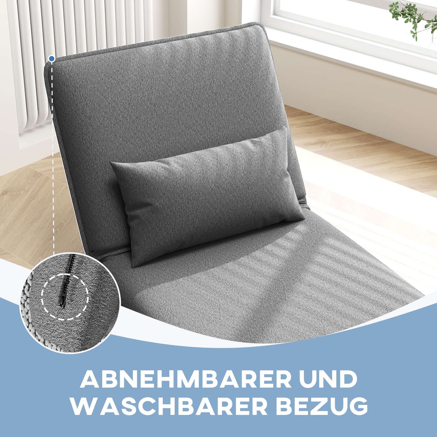 3-in-1 donkergrijze opklapbare slaapbank, gewatteerd voor comfort