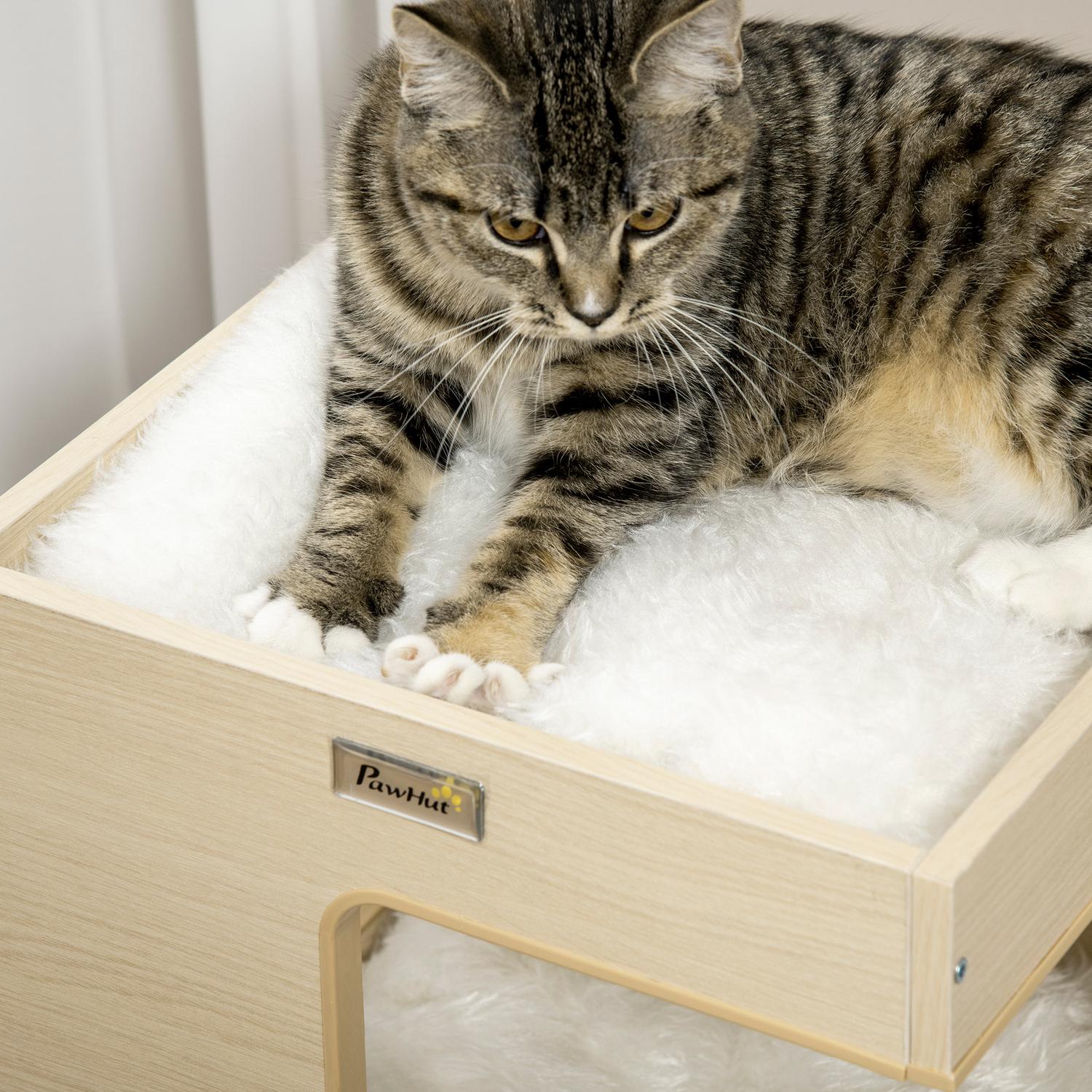 Casetta per gatti da interno in rovere a 3 livelli con cuscino e gioco