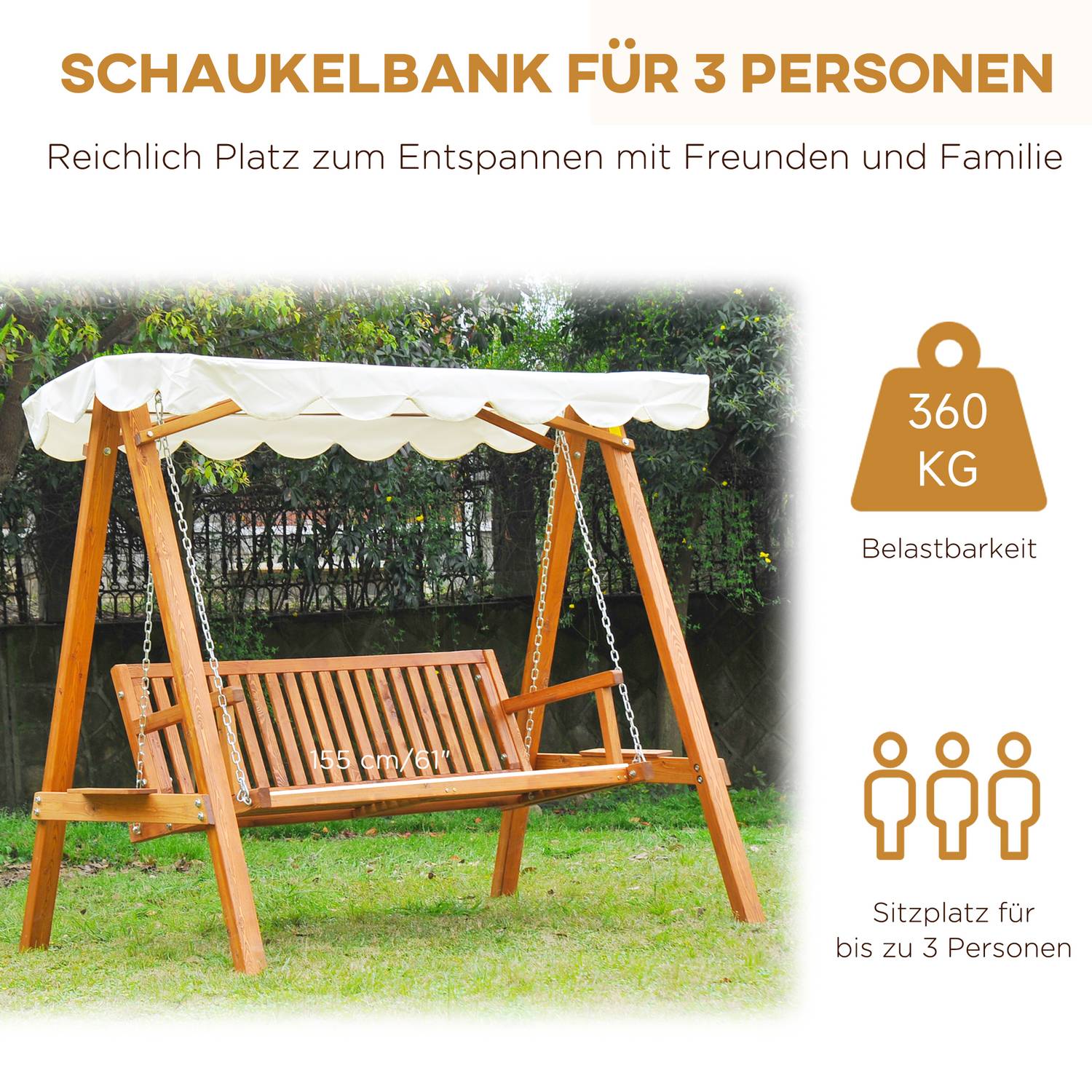3-zits Larix Houten Tuinschommelbank