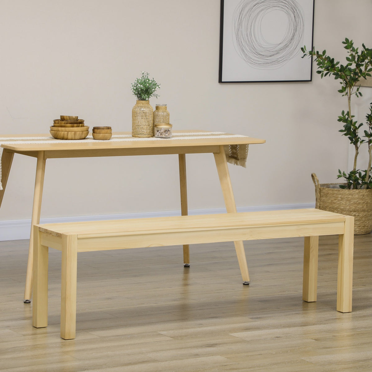 3-zits eetkamerbank van grenen, draagvermogen 330 kg, 150 x 33 x 45 cm