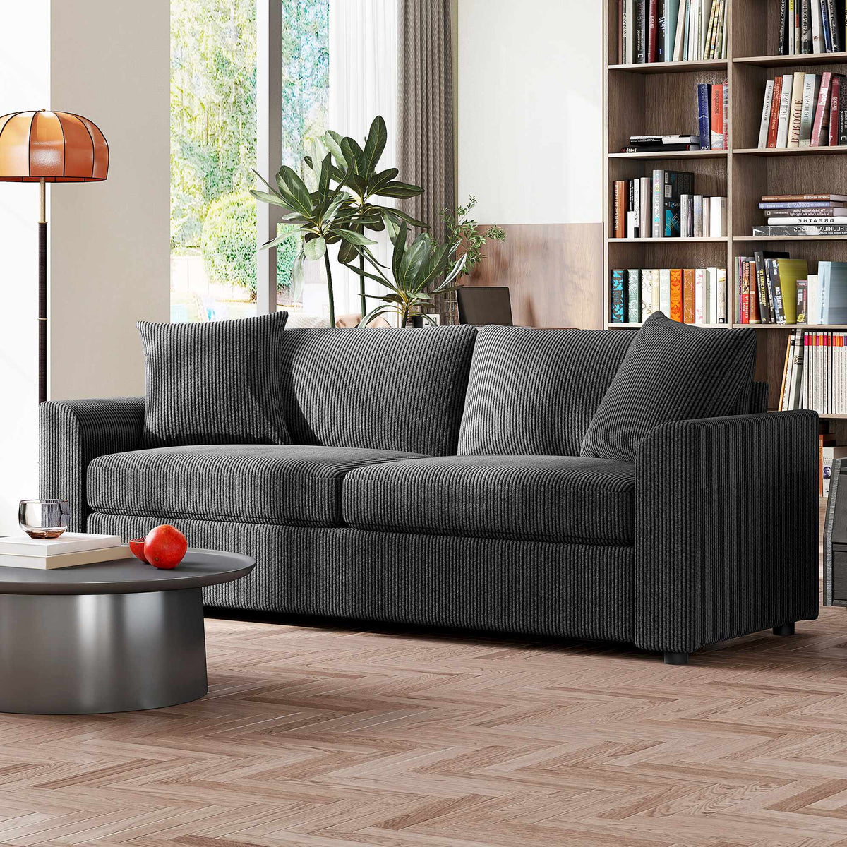 3-zitsbank van corduroy met kussens, 212 cm, donkergrijs