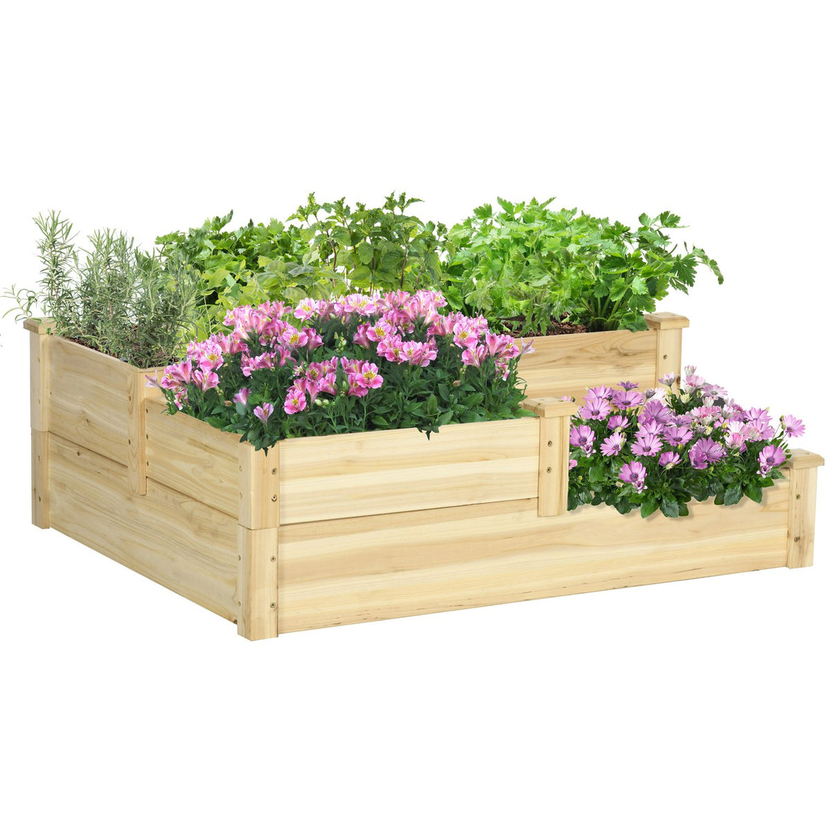 3-laags verhoogd bloemenrek, sparrenhout, natuurlijke afwerking