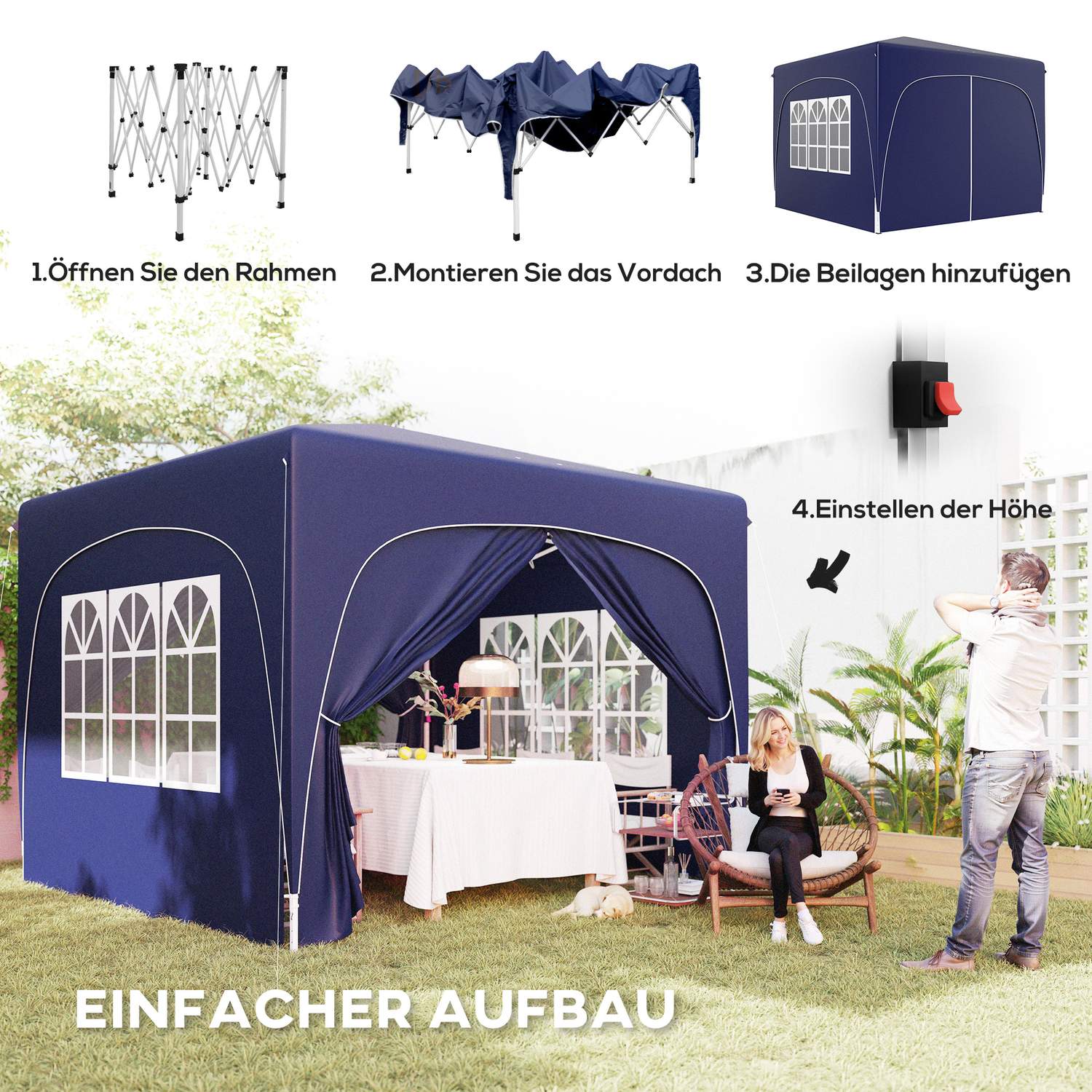 3x3m weerbestendige Pop-Up Gazebo, UV50+, Donkerblauw