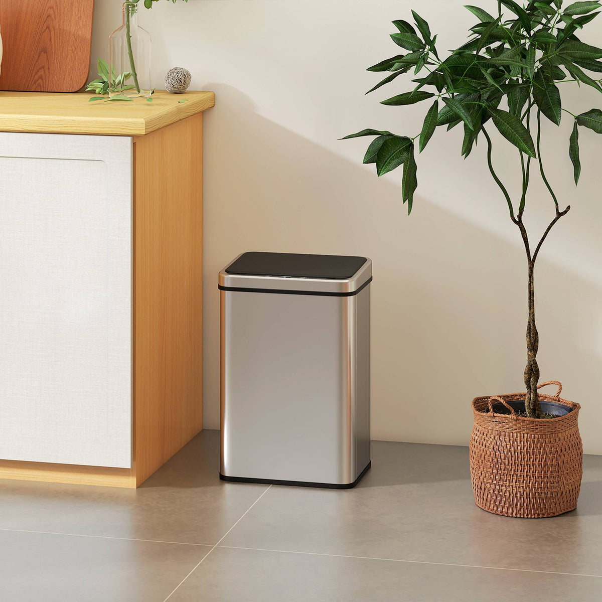 40 l afvalbak met contactloze sensor, roestvrij staal