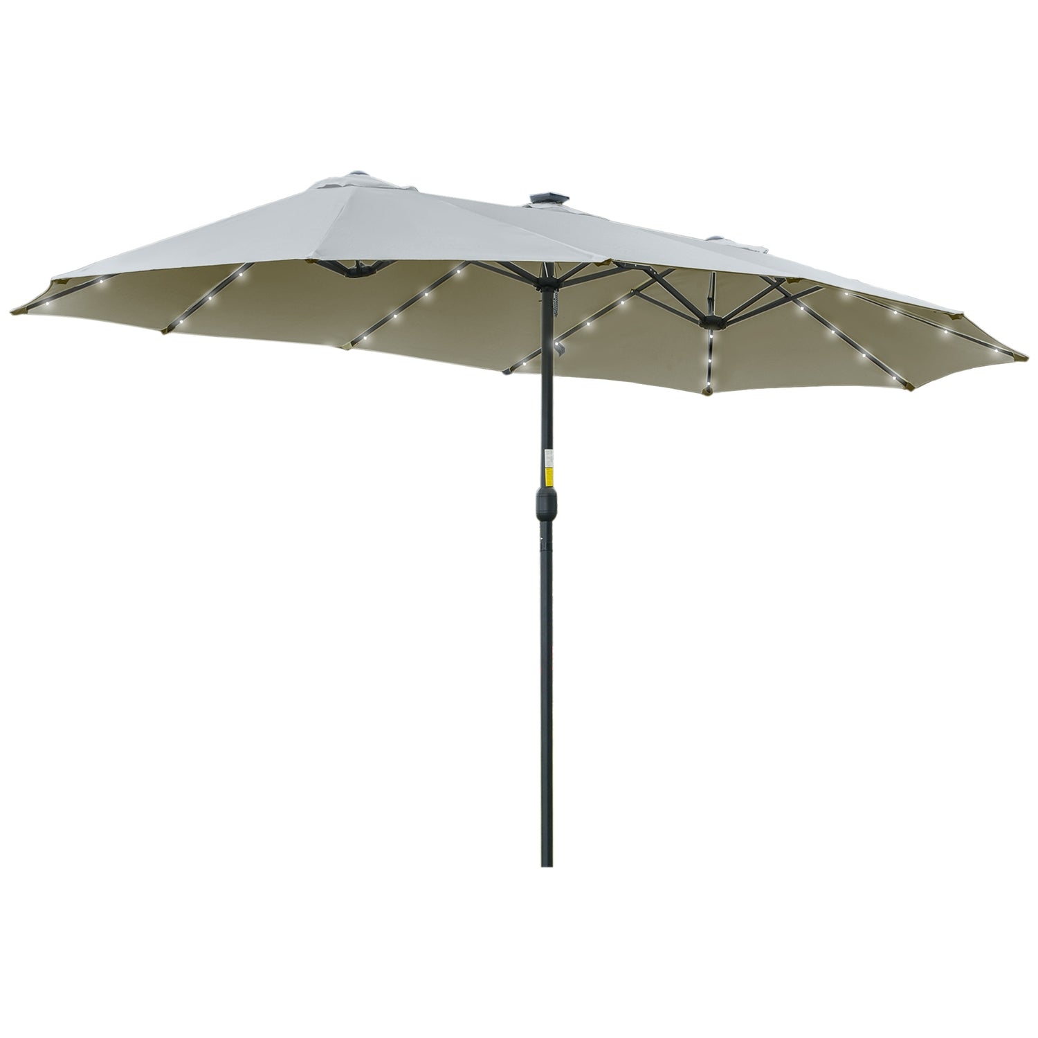 4,5 M Dubbele parasol met ledverlichting, op zonne-energie, lichtgrijs-zwart