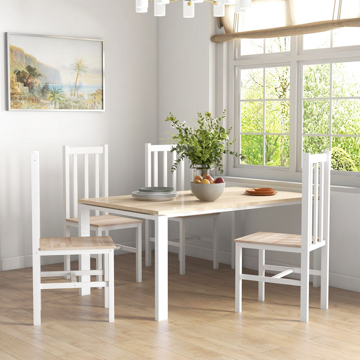 Eetkamerstoelen van massief hout, set van 4, modern design, naturel