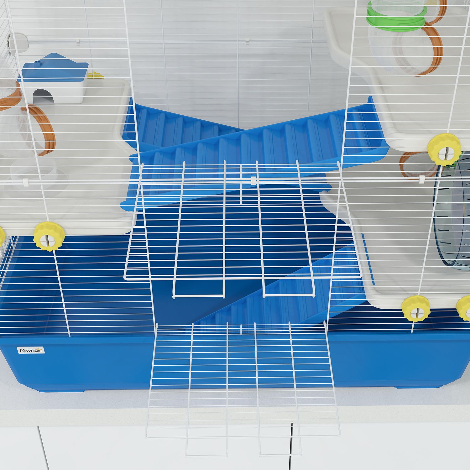 4-laags hamsterkooi met wielen en accessoires, blauw