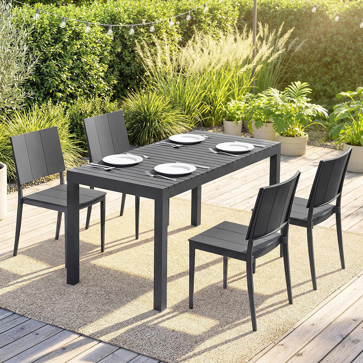 5-delige set stapelbare stoelen, donkergrijs