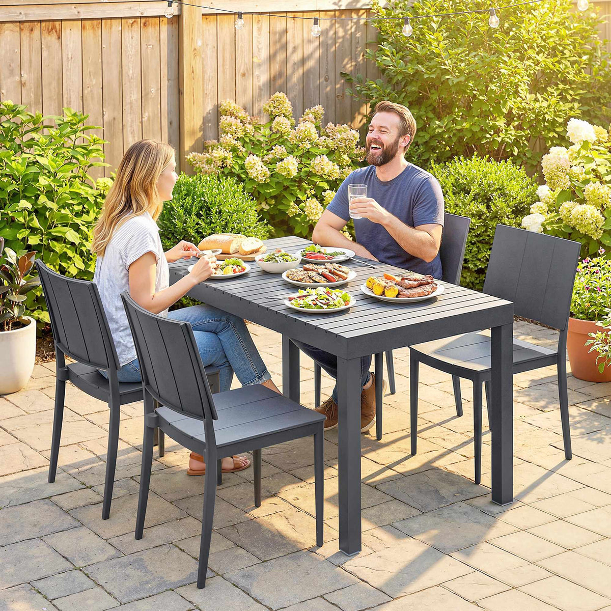 5-delige set stapelbare stoelen, donkergrijs