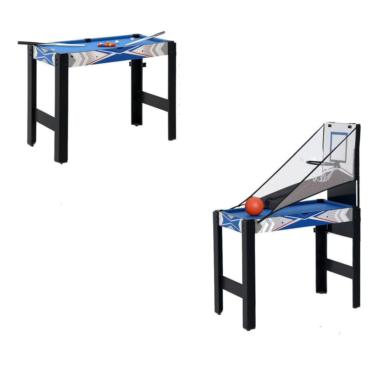 5-in-1 speeltafel: biljart, tafeltennis, hockey, basketbal, boogschieten