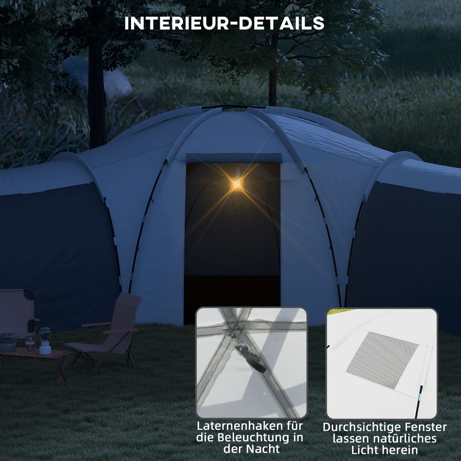 6-9-persoons tunneltent, 3 slaapkamers, grijs