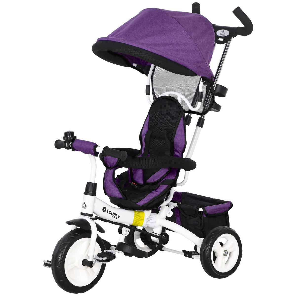 6-in-1 driewieler voor kinderen met duwstang, luifel, riem, opbergmand, voor 1-5 jaar, blauw