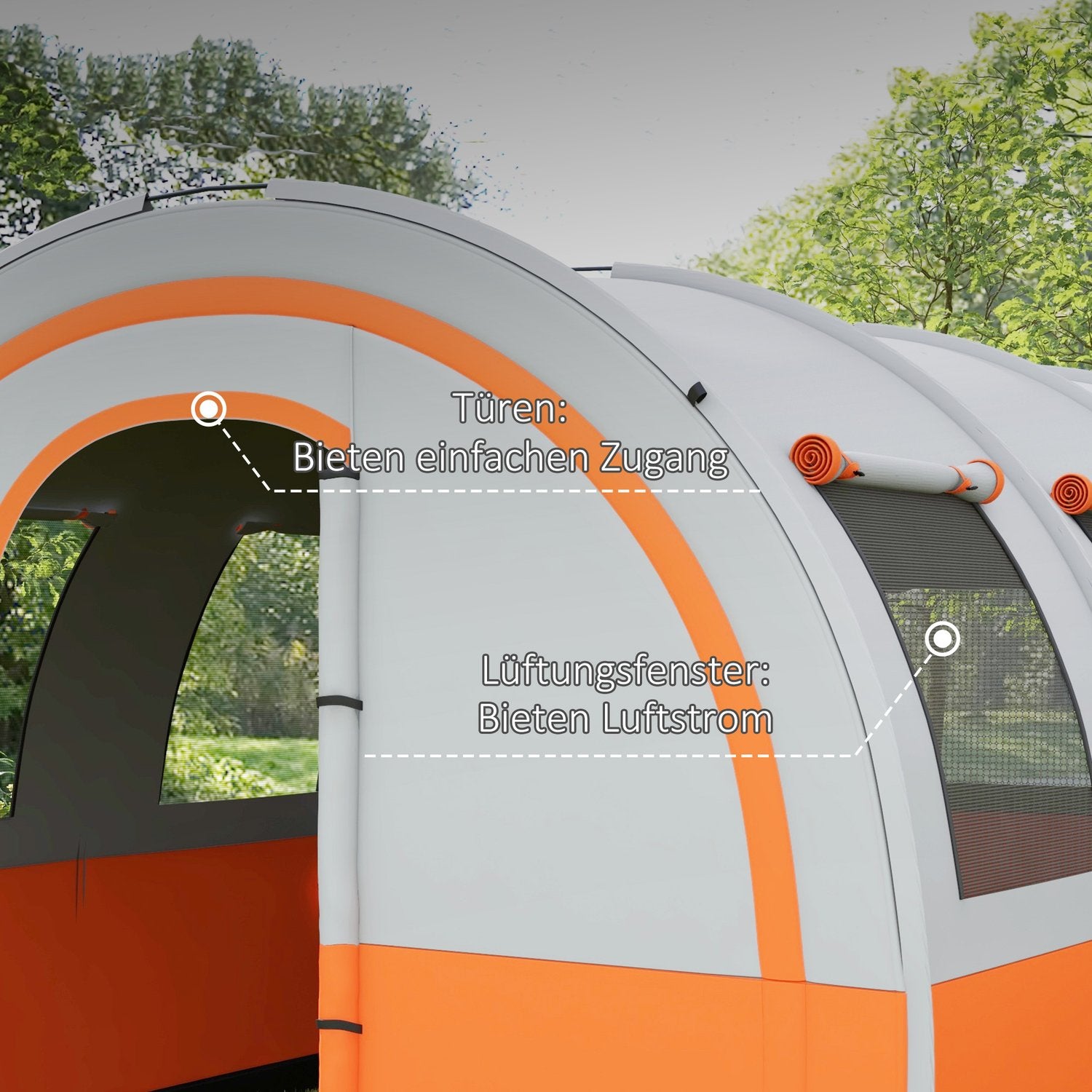 6-persoons tunneltent, 2 kamers, waterafstotend, crèmewit