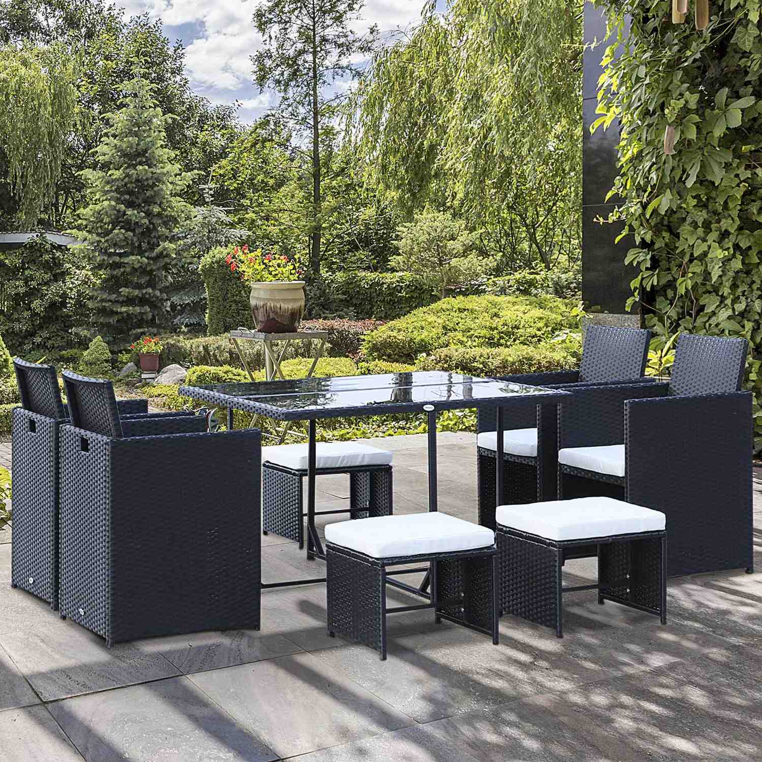 8-persoons zwarte polyrattan tuinzitset