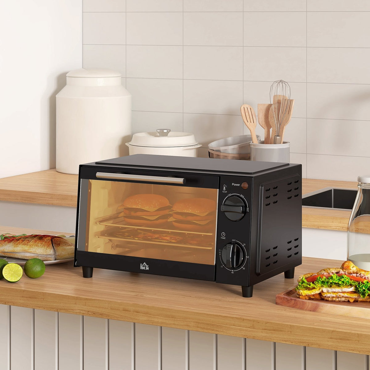 9L roestvrije minioven, 750W, instelbare timer