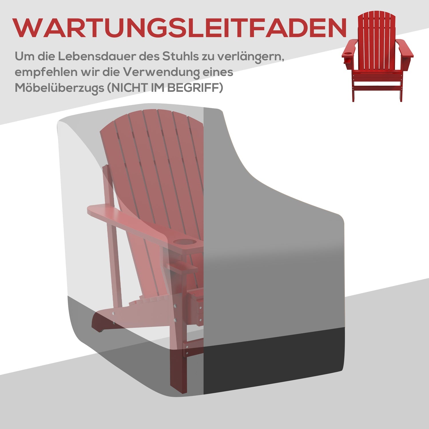 Adirondack tuinstoel, rood massief hout met bekerhouder