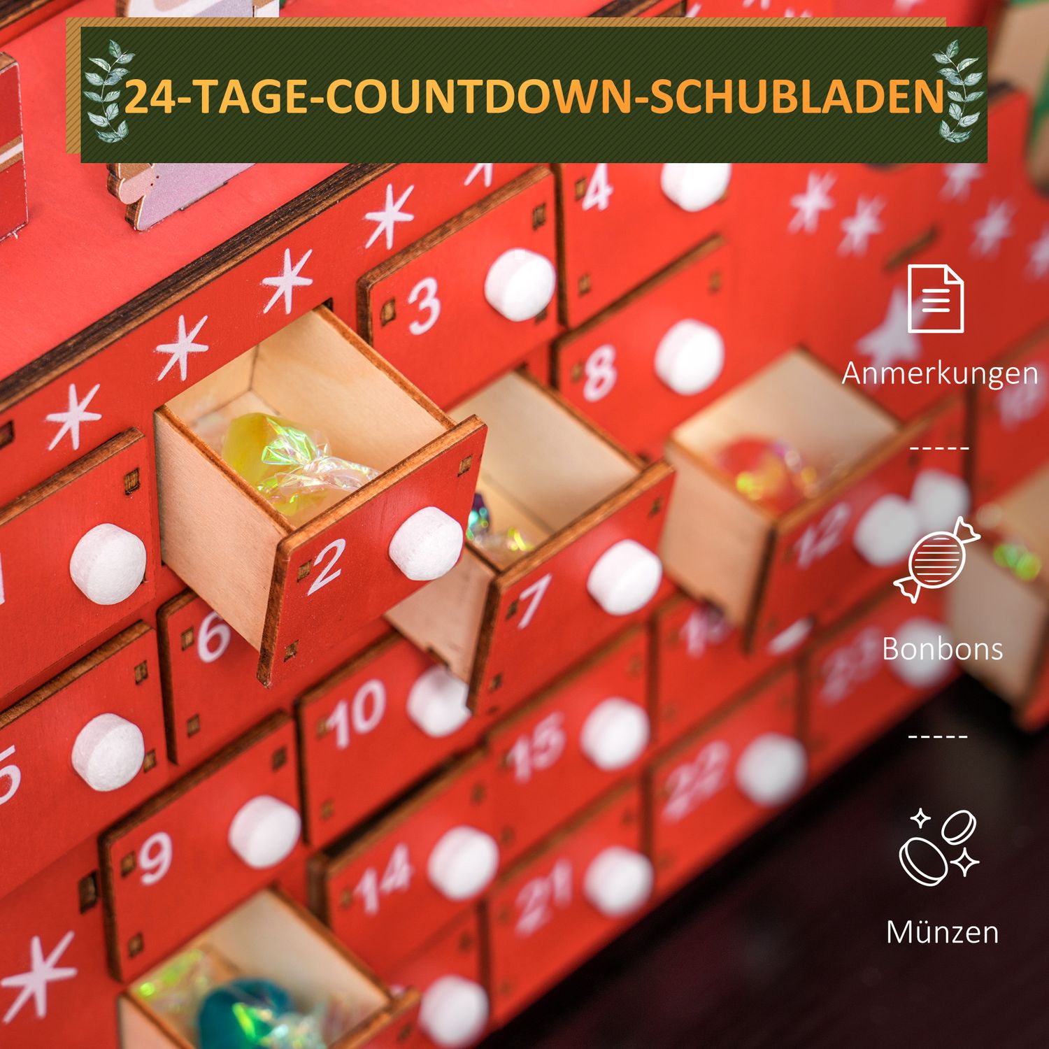 Adventskalender DIY-pakket – 24 doosjes, MDF, Rood