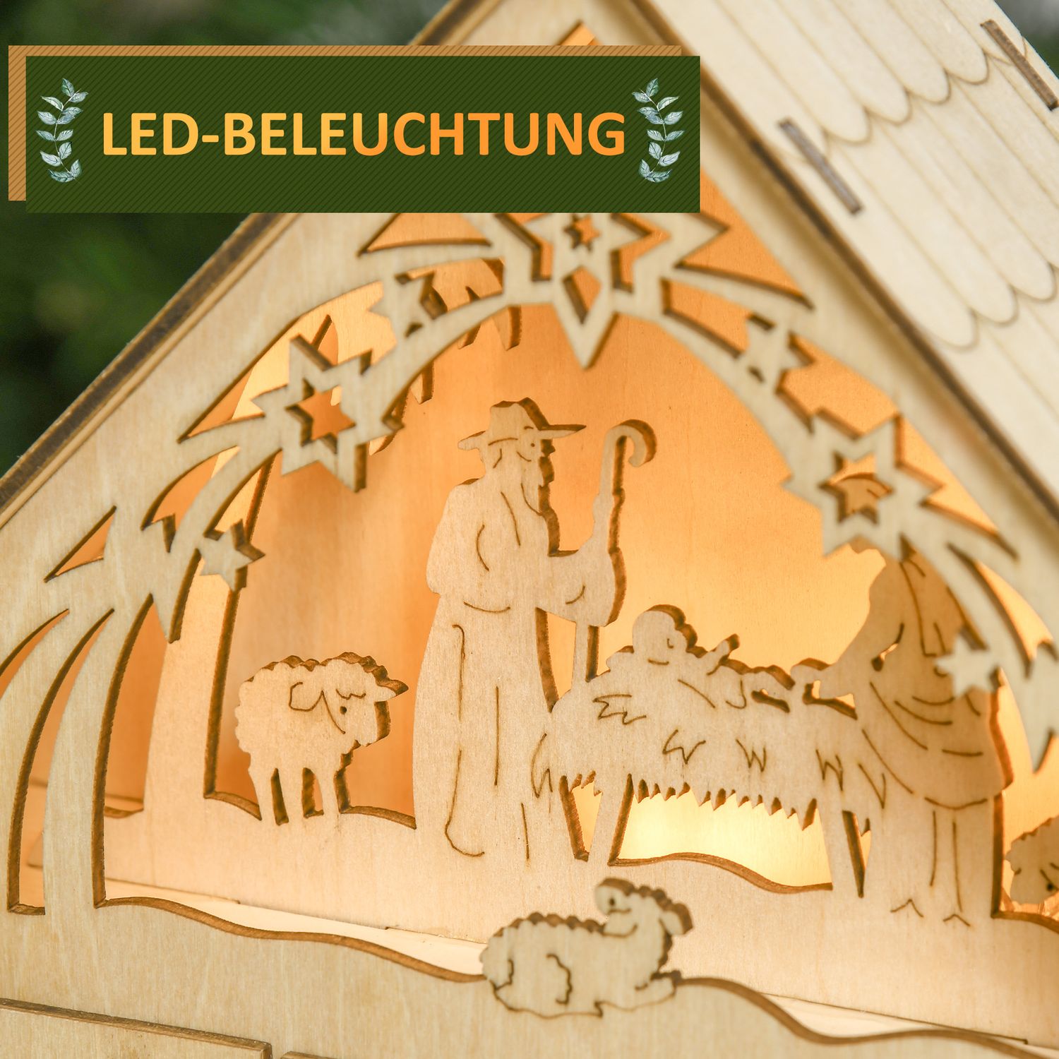 Adventskalender met 24 led-verlichte houten doosjes