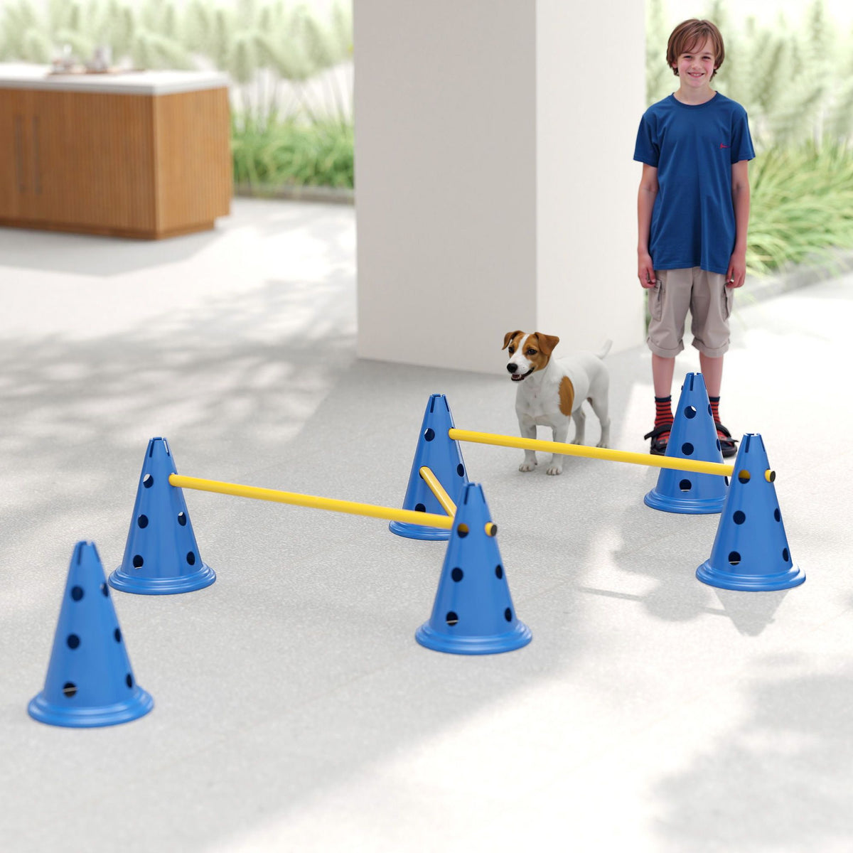 Agilityset voor honden – trainingskit bestaande uit 3 onderdelen met 6 kegels en 3 horden
