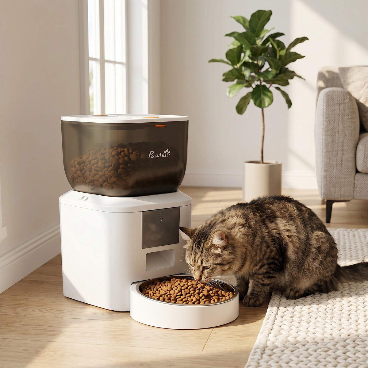 Automatische kattenvoerautomaat, 4 l, bediening via wifi-app en spraakbesturing