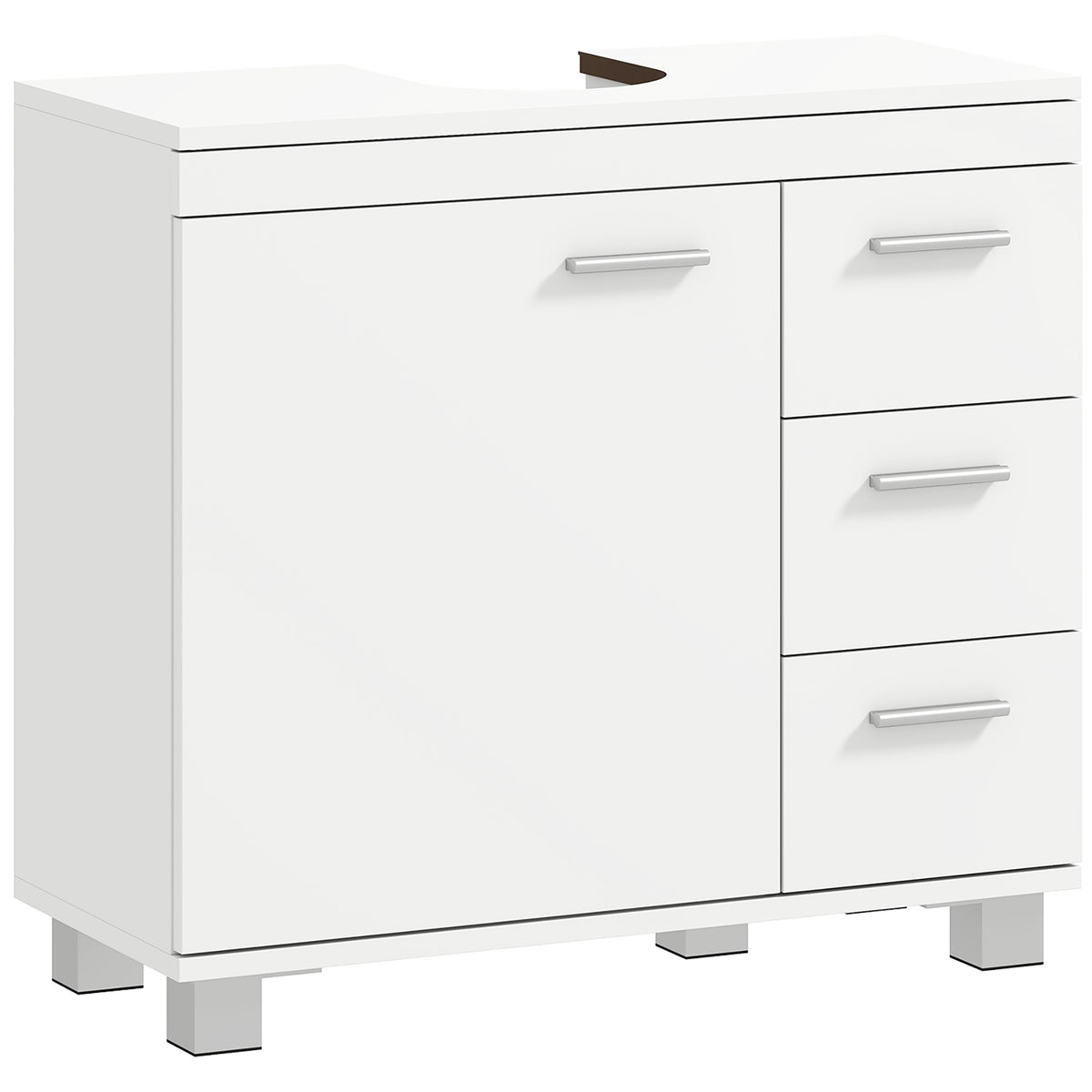 Wastafelonderkast voor de badkamer, MDF, 2 planken, 3 laden, wit
