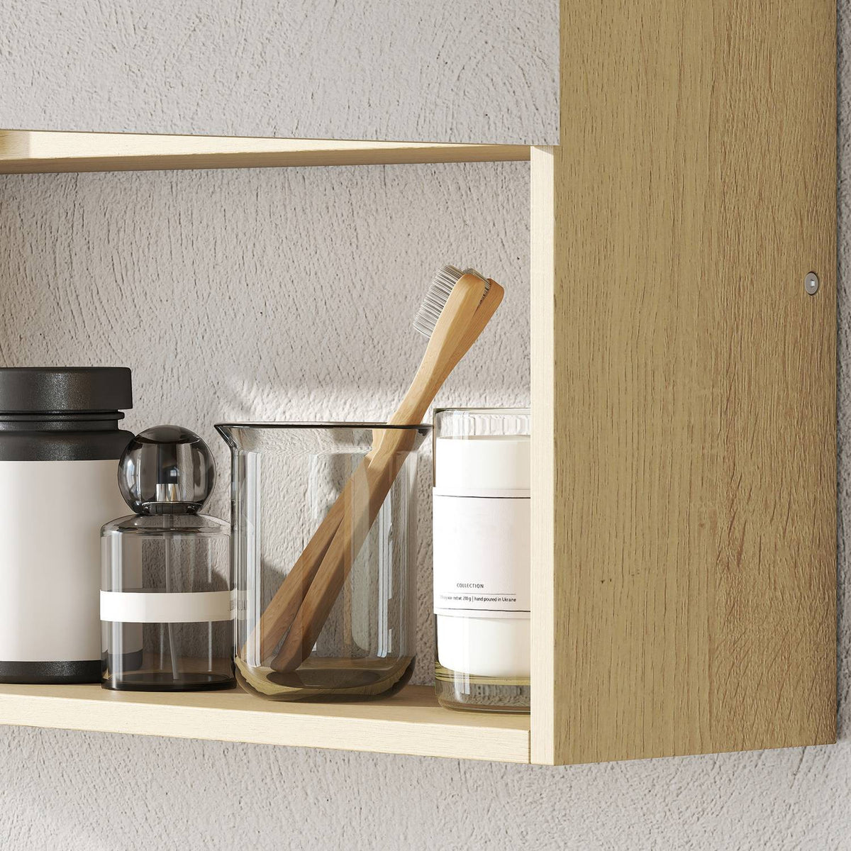 Badkamerkast met spiegeldeuren, wandmontage, eikenafwerking