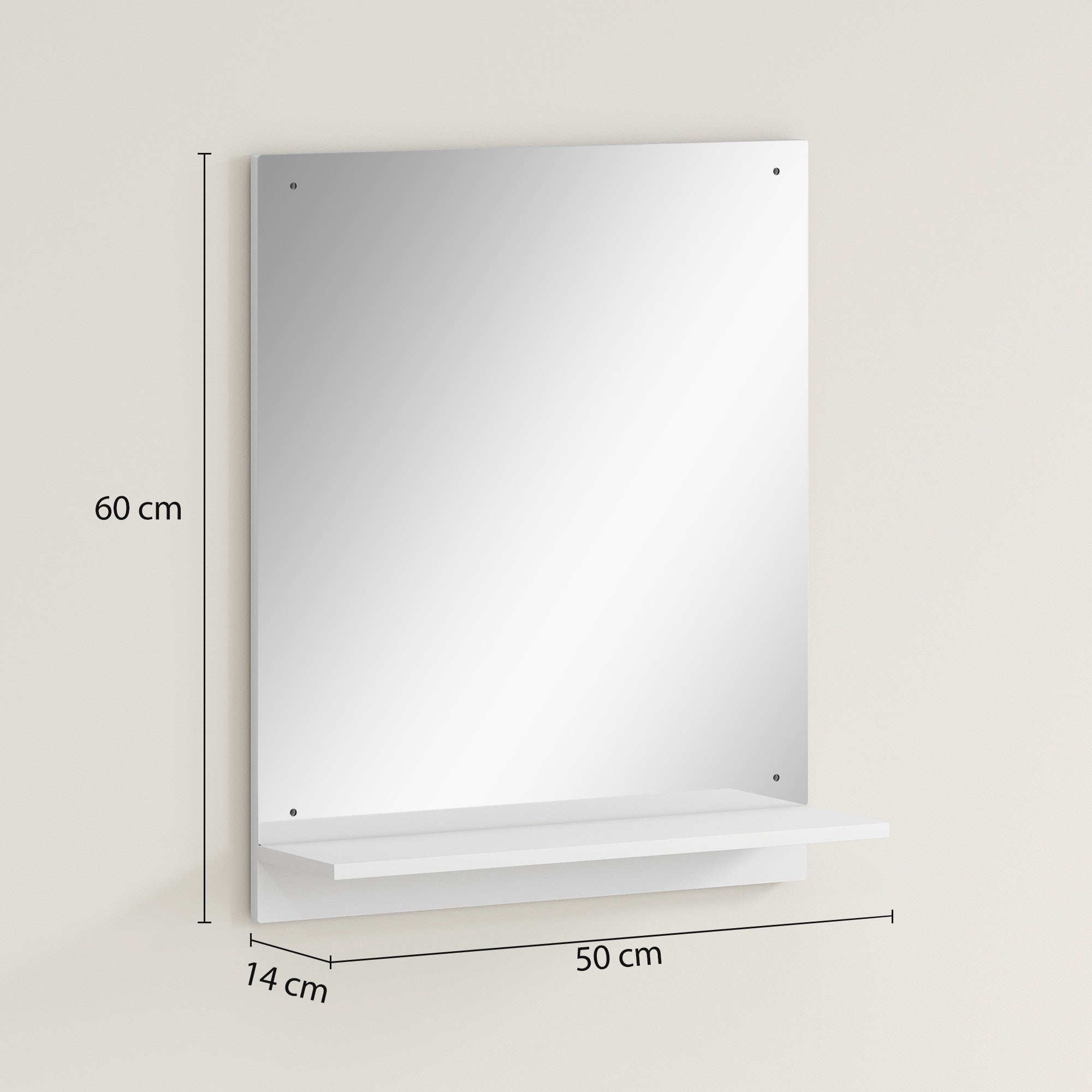 Badrumsspegel med hyllplan, vit, 50 x 60 cm