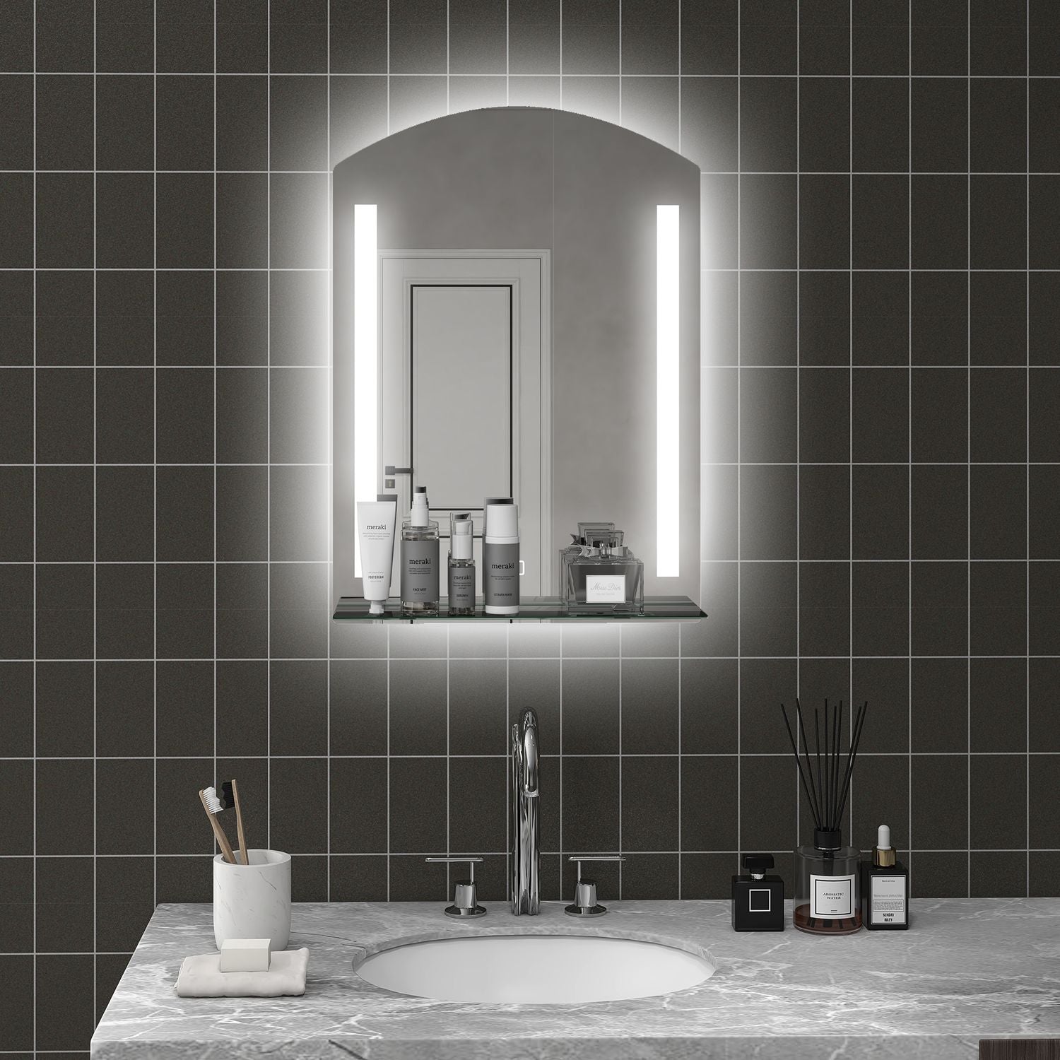 Badkamerspiegel met verlichting, 3 kleuren & Touchschakelaar, 50x70cm