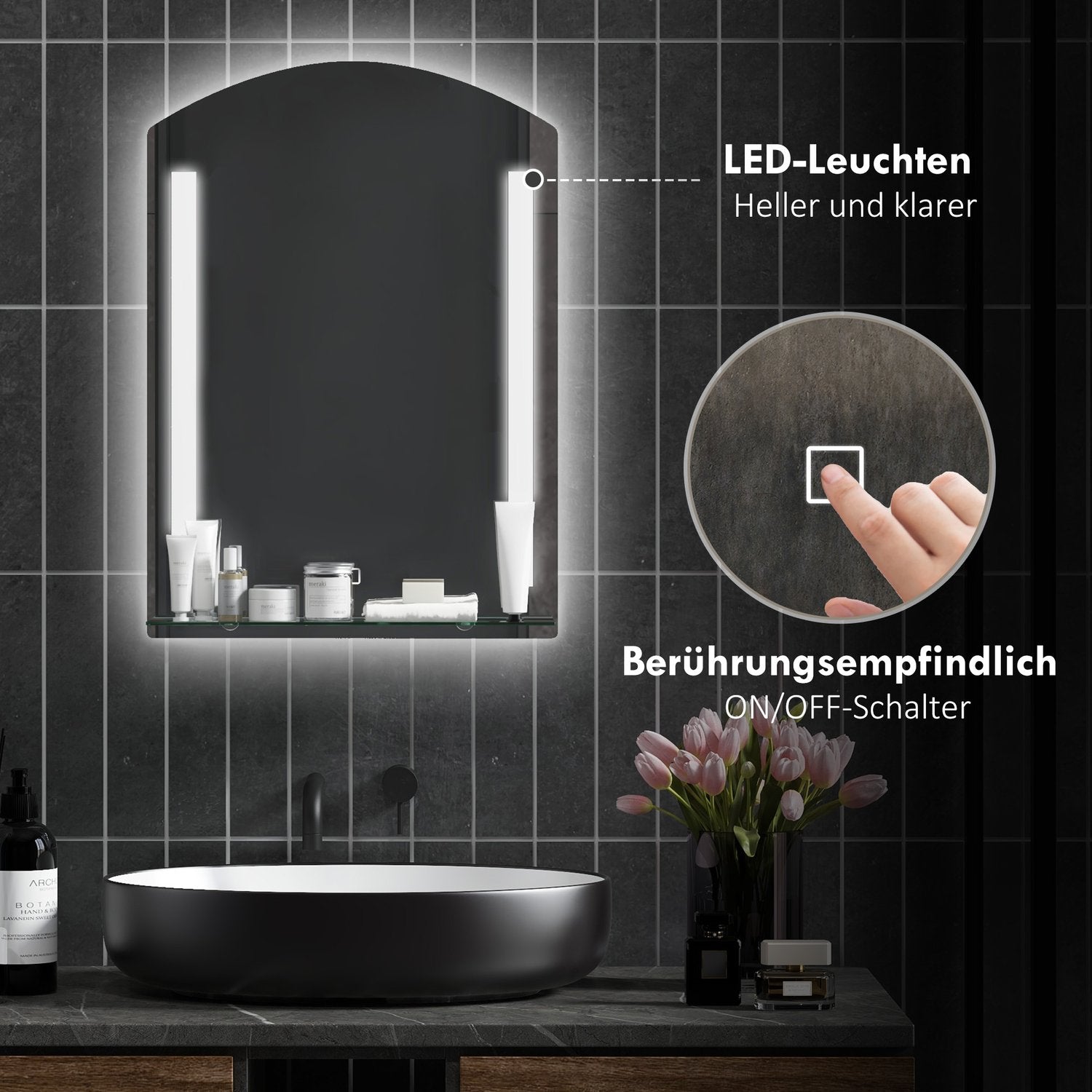 Badkamerspiegel met verlichting, 3 kleuren & Touchschakelaar, 50x70cm