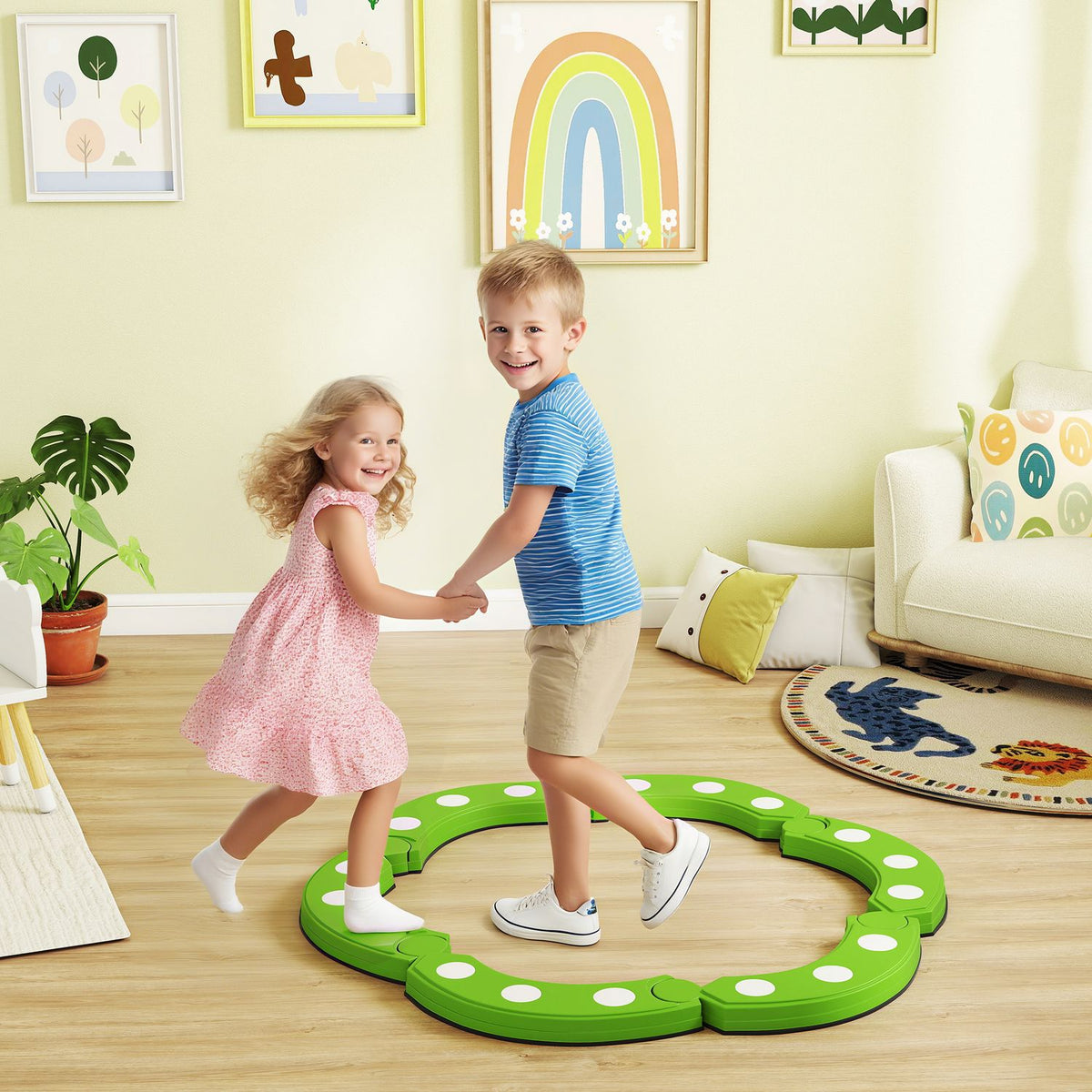 Evenwichtsbalk, 6 gebogen segmenten, sensorische noppen, draagvermogen van 50 kg