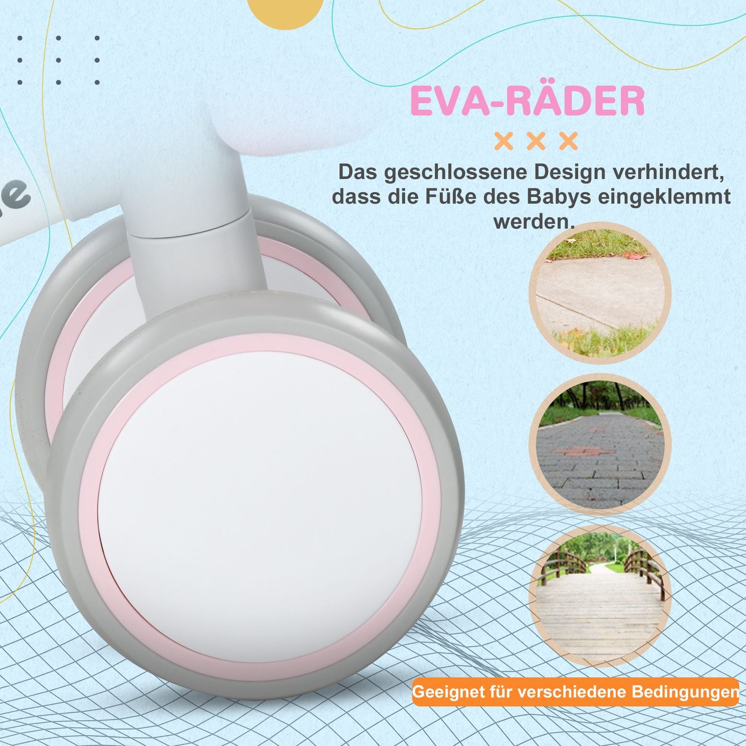 Loopfiets voor peuters, Roze/Wit, TPU-wielen zonder schroeven