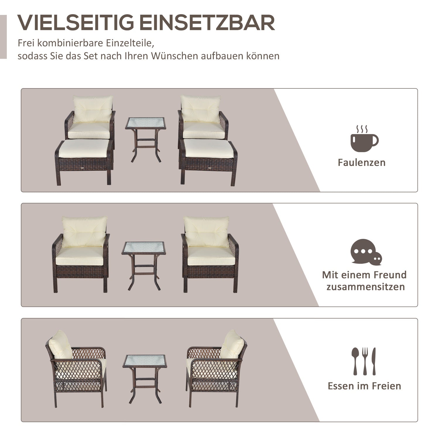 Rotan balkonmeubelset - 4-zits bank, poef & tafel