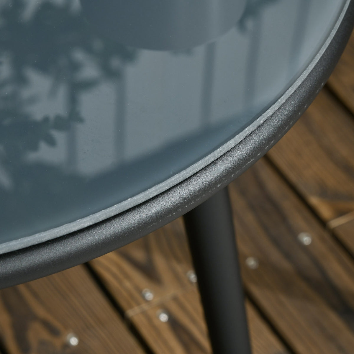 Balkonset – Stalen tafel & 2 stoelen met kussens, grijs