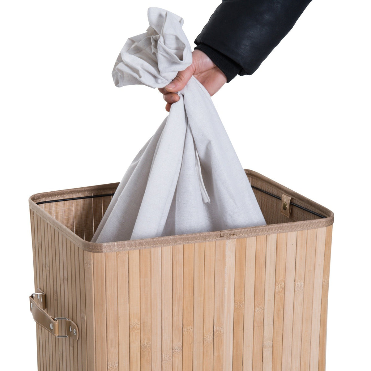 Bamboe opvouwbare wasmand 72L – Canvaszak met deksel