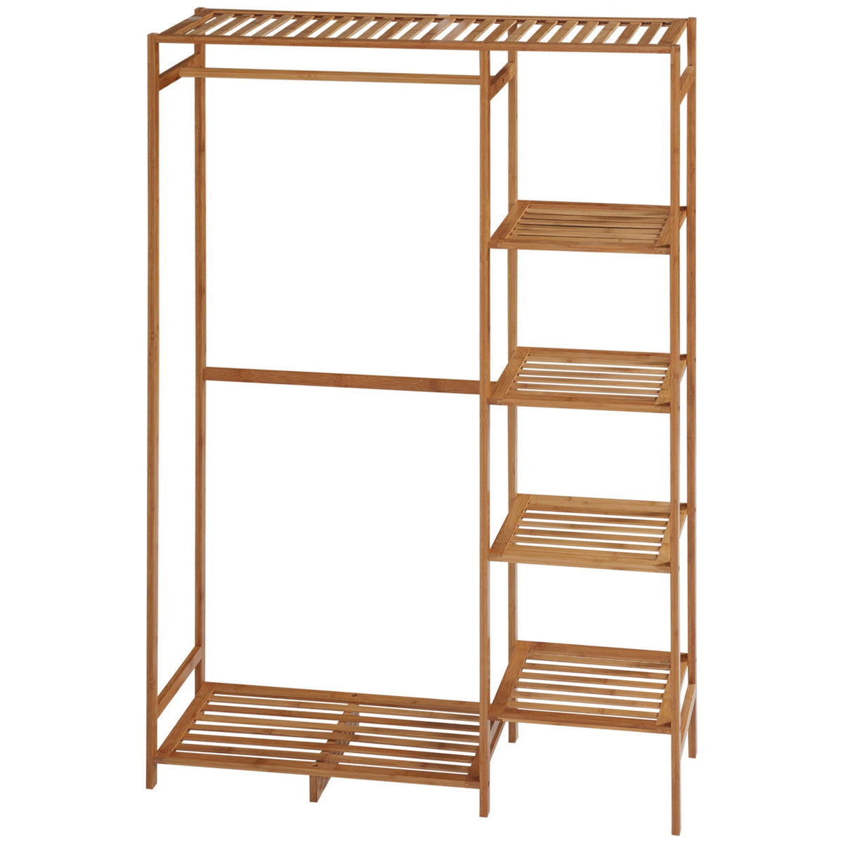 Bamboe kledingrek met stang en plank, natuurlijk hout