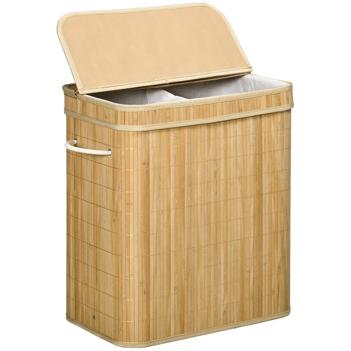 Bamboe wasmand met deksel en 2 vakken, 90L