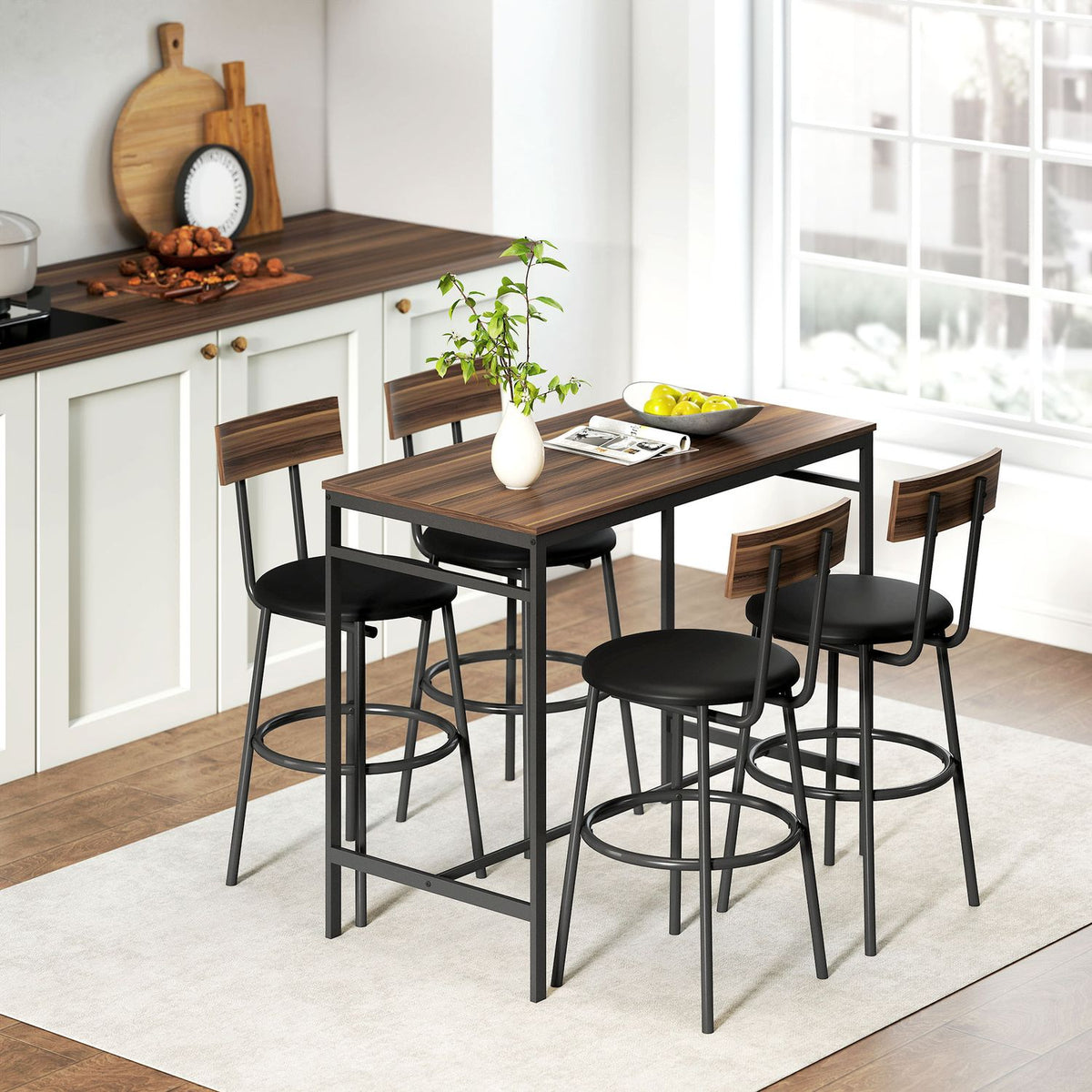 Barset, 5-delig, hout en staal, industriële stijl
