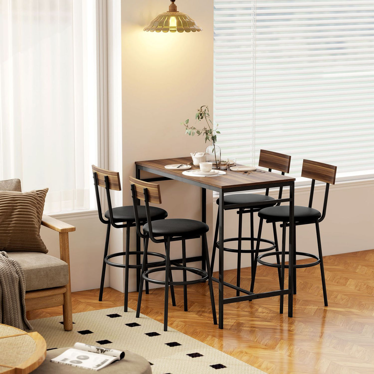 Barset, 5-delig, hout en staal, industriële stijl