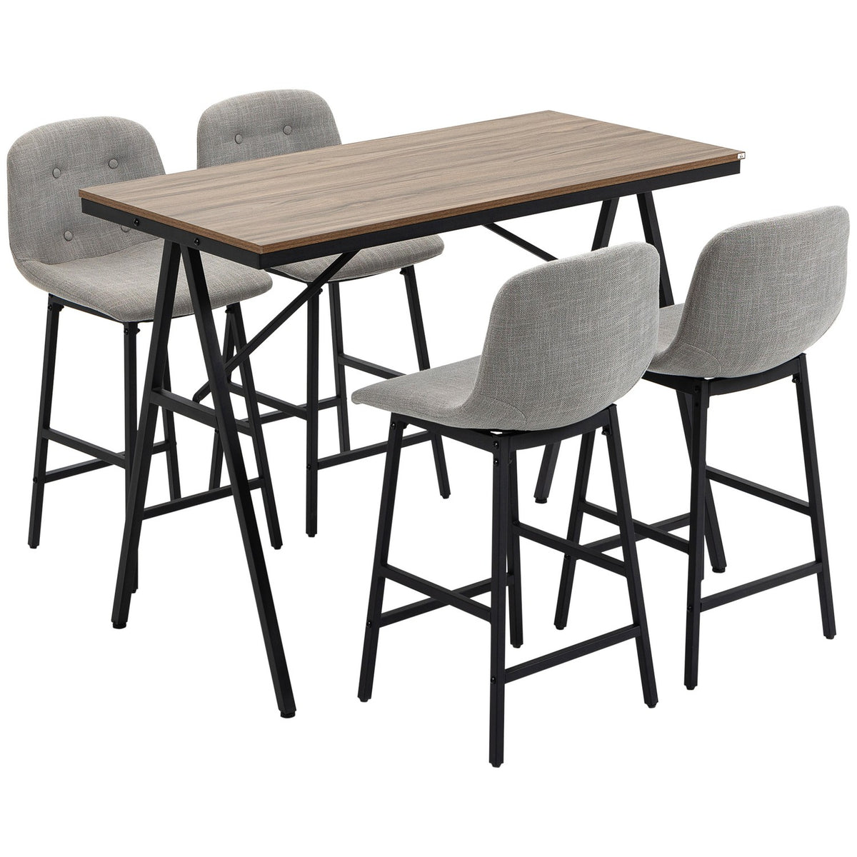 Bartafelset, 5-delig, metaal, 120x60x91 cm, lichtbruin