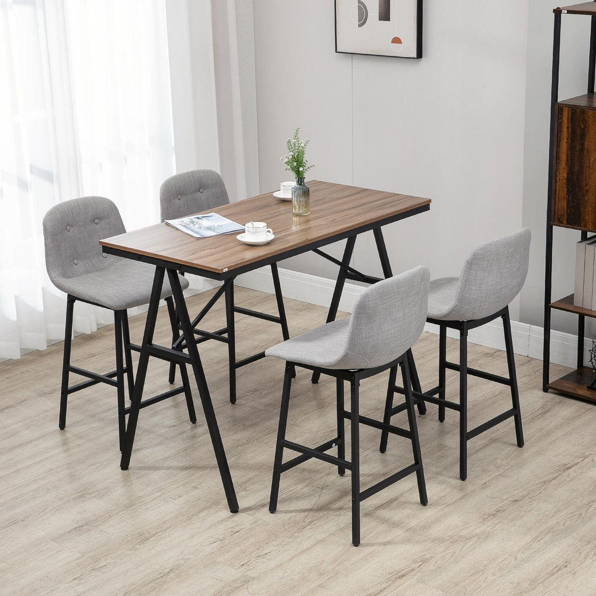 Bartafelset, 5-delig, metaal, 120x60x91 cm, lichtbruin